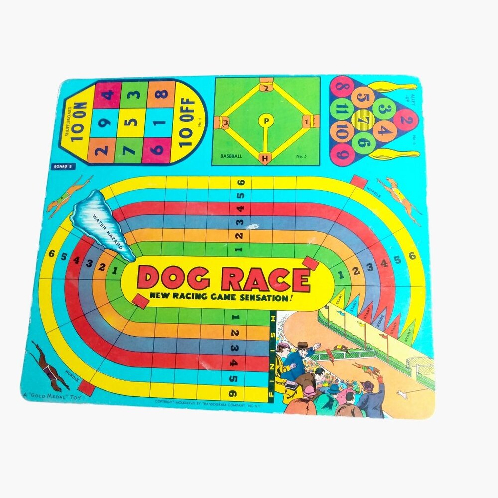 Transogram Co Dog Race Fish Pond Baseball Alley Up Shuffle Board Game Card